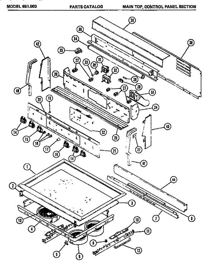 02 - Main Top Diagram and Parts List for 651003  Maytag Microwave Oven Combo