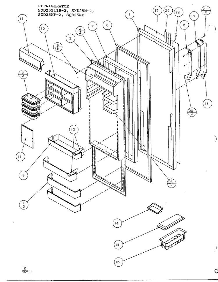 Refrigerator Door Diagram and Parts List for SXD25MP-2  Amana Refrigerator