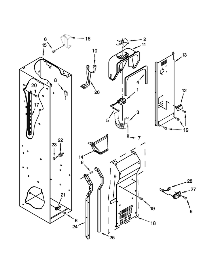 Freezer Liner And Air Flow Parts Diagram and Parts List for JS42NXFXDE00  Jenn-Air Refrigerator