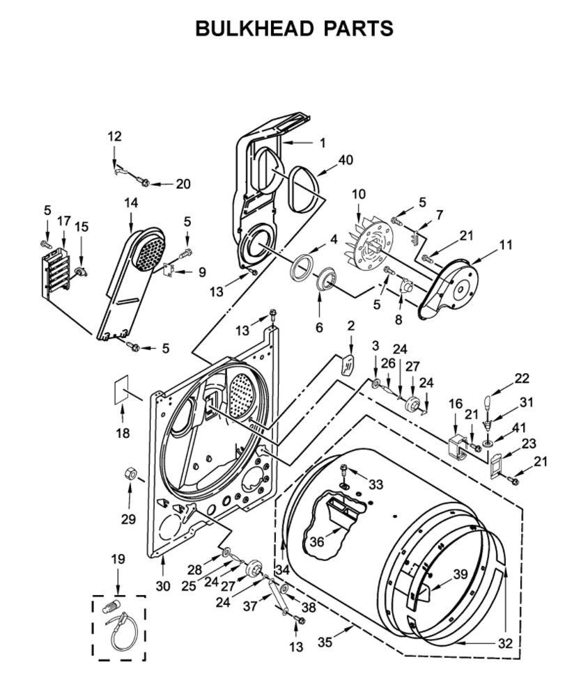 Bulkhead Parts Diagram and Parts List for MED6200KW0  Maytag Dryer