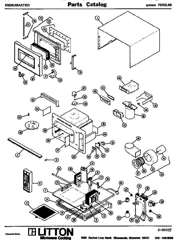 Replacement Parts Diagram and Parts List for 70 5006 Amana Microwave