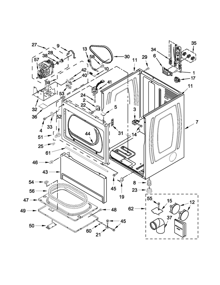 Cabinet Parts Diagram and Parts List for MDE18MNAGW0  Maytag Dryer