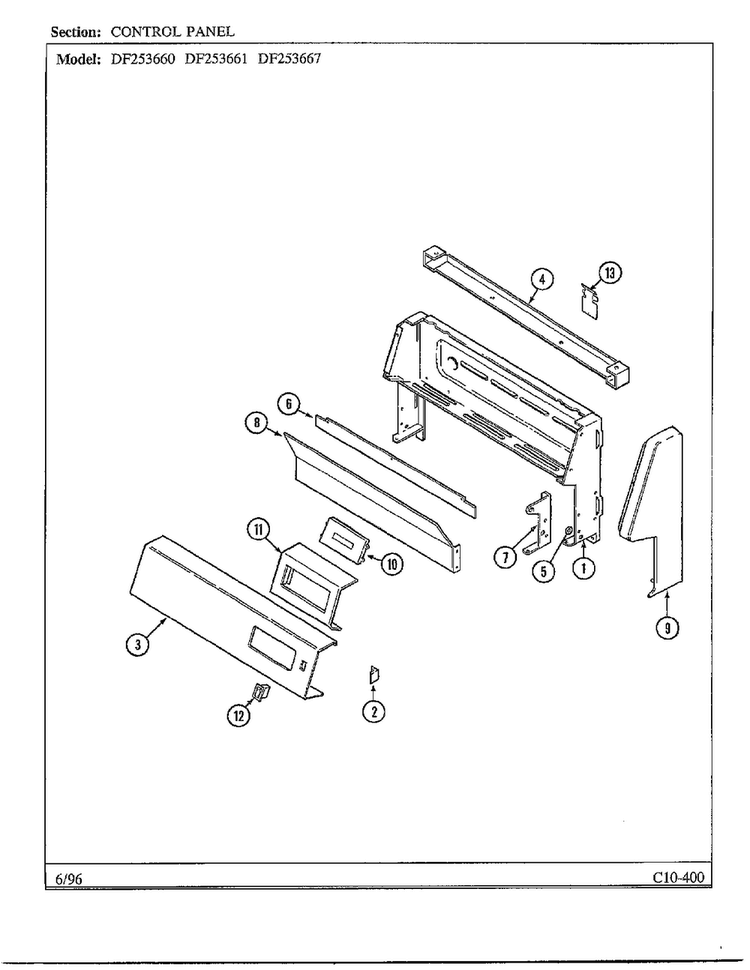 Control Panel Diagram and Parts List for DF253660  Magic Chef Range