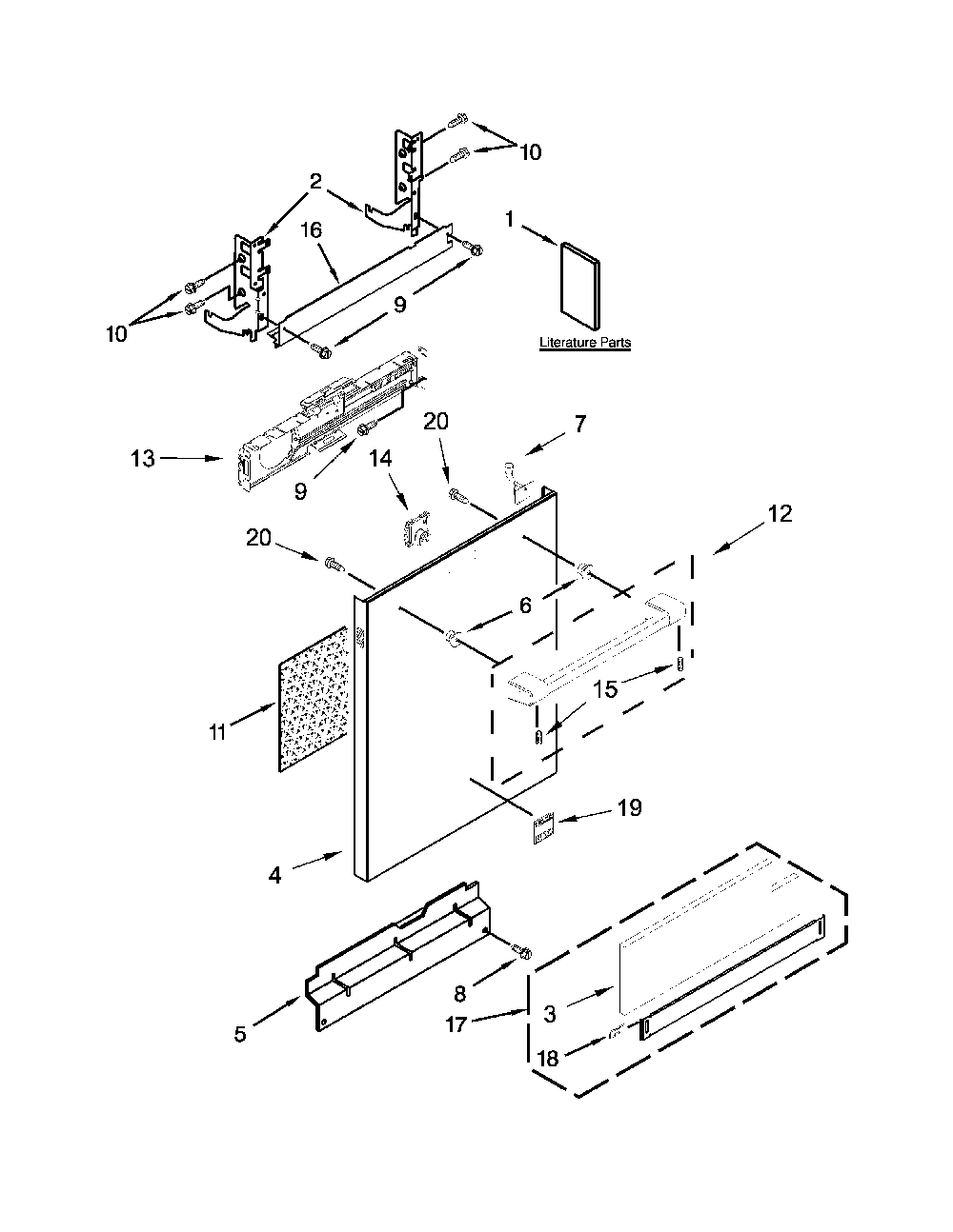 Door Panel Parts Diagram and Parts List for 66514703N510  Kenmore Dishwasher