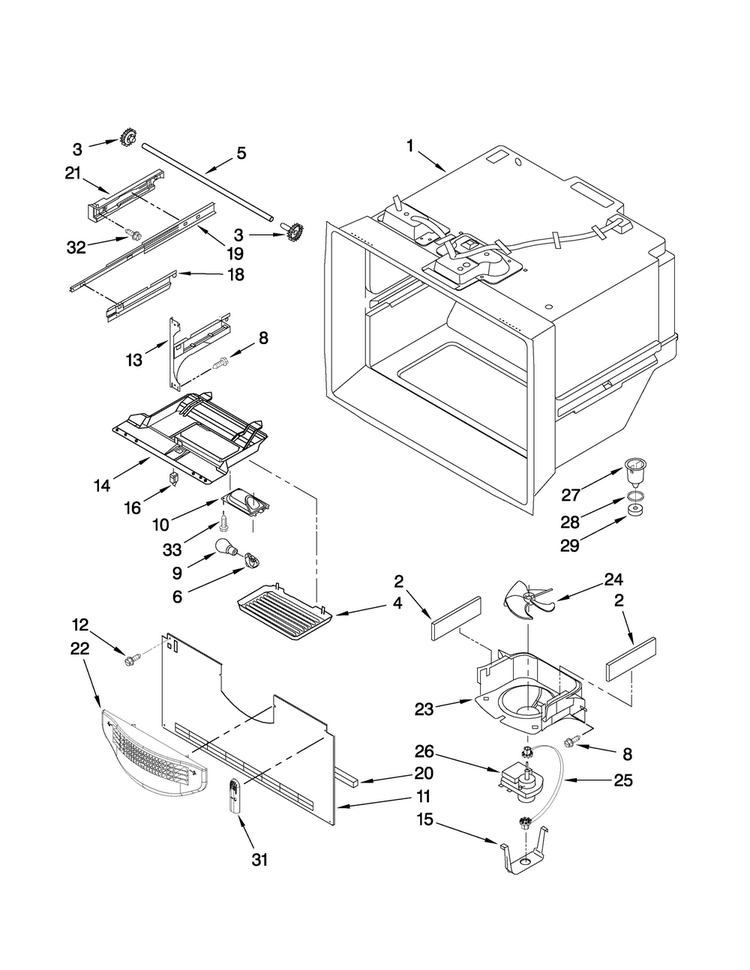 Freezer Liner Parts Diagram and Parts List for ABL1922FES4  Amana Refrigerator