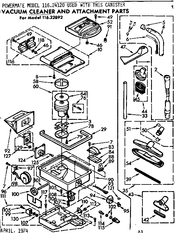 Unit Parts Diagram and Parts List for 11622892  Kenmore Canister Vacuum