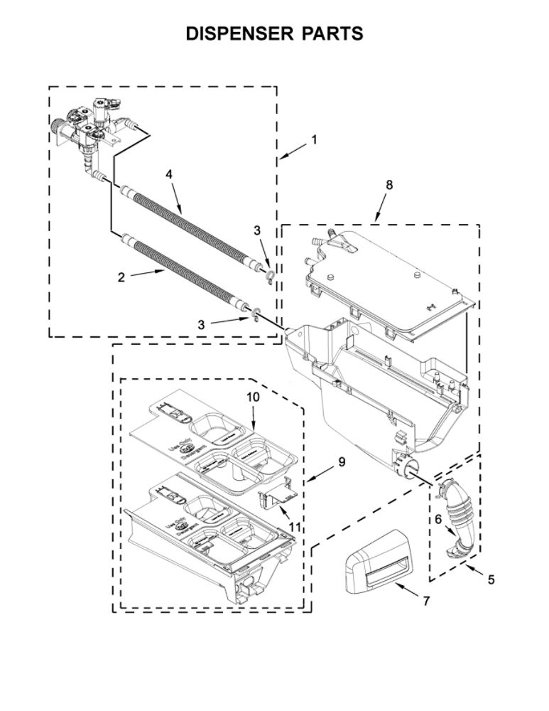 Dispenser Parts Diagram and Parts List for MHW5100DC0  Maytag Washer