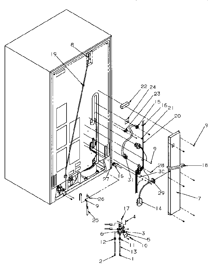 Cabinet Back Diagram and Parts List for SGD521SBL-P1197101WL  Amana Refrigerator