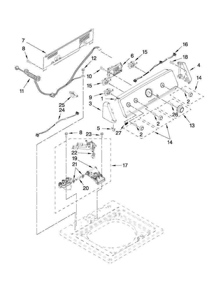 Controls And Water Inlet Parts Diagram and Parts List for MVWC300XW0  Maytag Washer