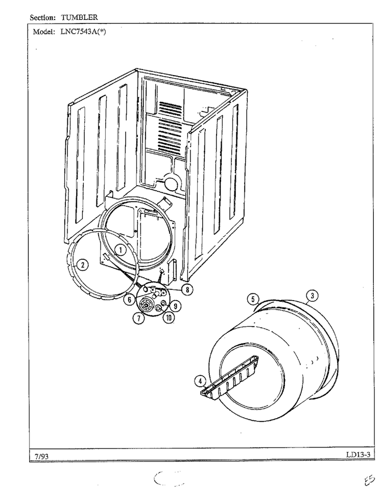 Tumbler Diagram and Parts List for 7543A REV A Norge Dryer