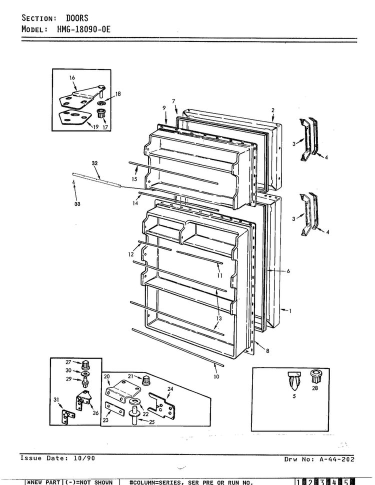 Doors Diagram and Parts List for 18090-OA  Admiral Refrigerator