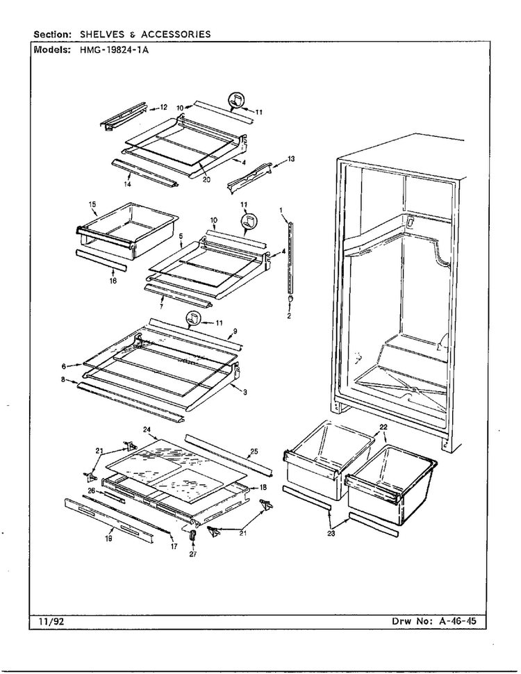 Shelves And Accessories Diagram and Parts List for 19824-1A  Admiral Refrigerator