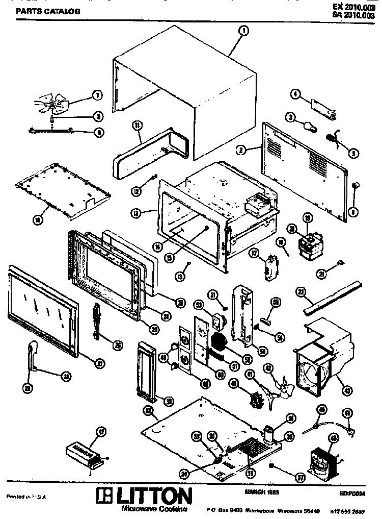 Replacement Parts Diagram and Parts List for EX2010003  Amana Microwave