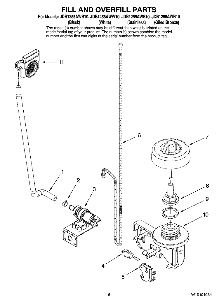 FILL AND OVERFILL PARTS Diagram and Parts List for JDB1255AWB10  Jenn-Air Dishwasher