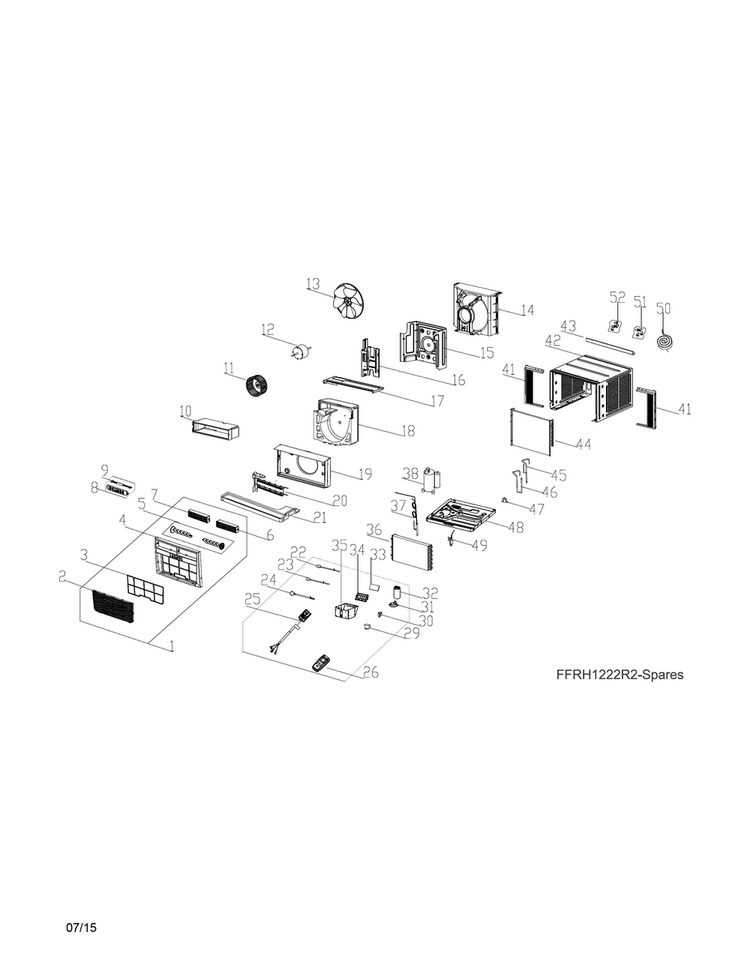 Recommended Spare Parts Diagram and Parts List for CAH12ECR20  Crosley Air Conditioner