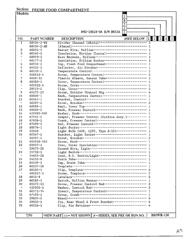 Fresh Food Compartment Page 2 Diagram and Parts List for 19814-0A  Admiral Refrigerator