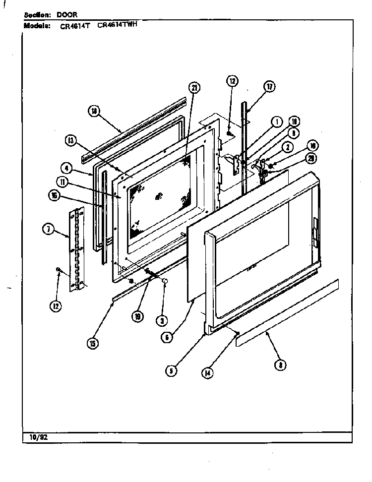 Door Diagram and Parts List for CR4614T  Crosley Microwave