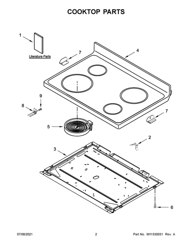 Cooktop Parts Diagram and Parts List for YAER6603SFW3  Amana Range