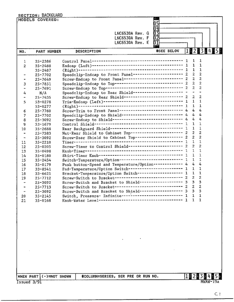 Backguard Page 3 Diagram and Parts List for 6530A REV A Norge Washer