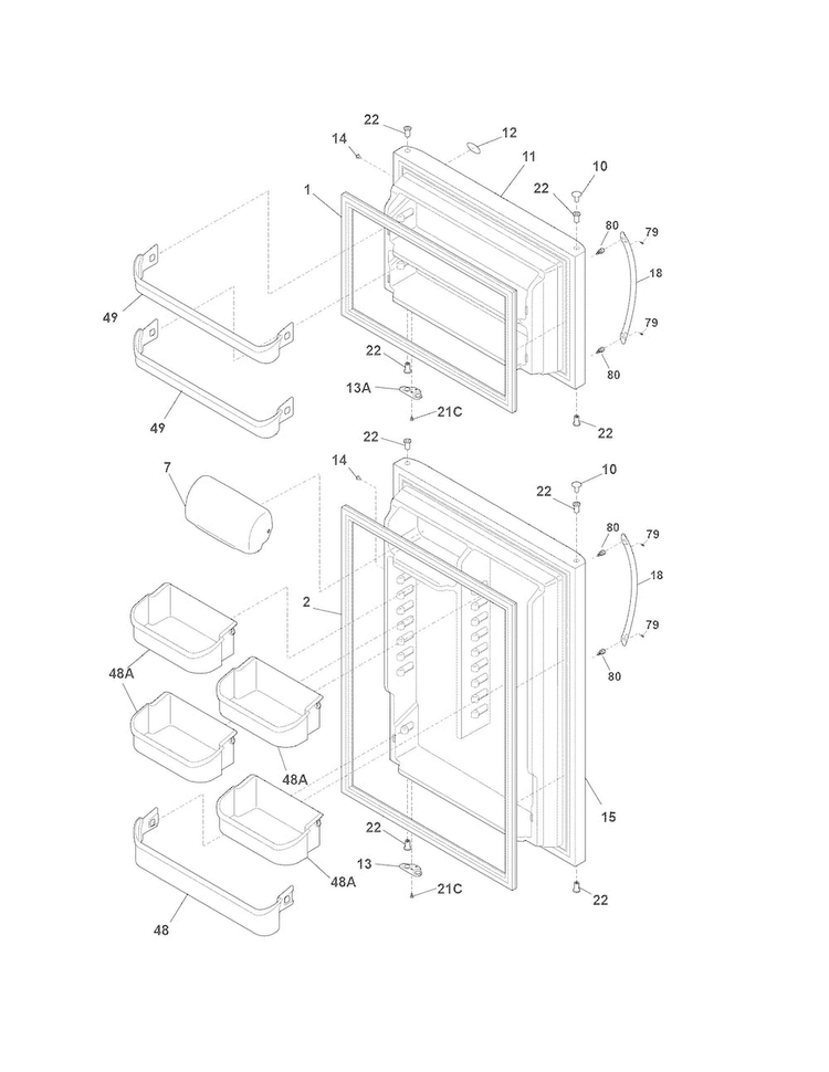 Doors Diagram and Parts List for CRT216HLS7  Crosley Refrigerator