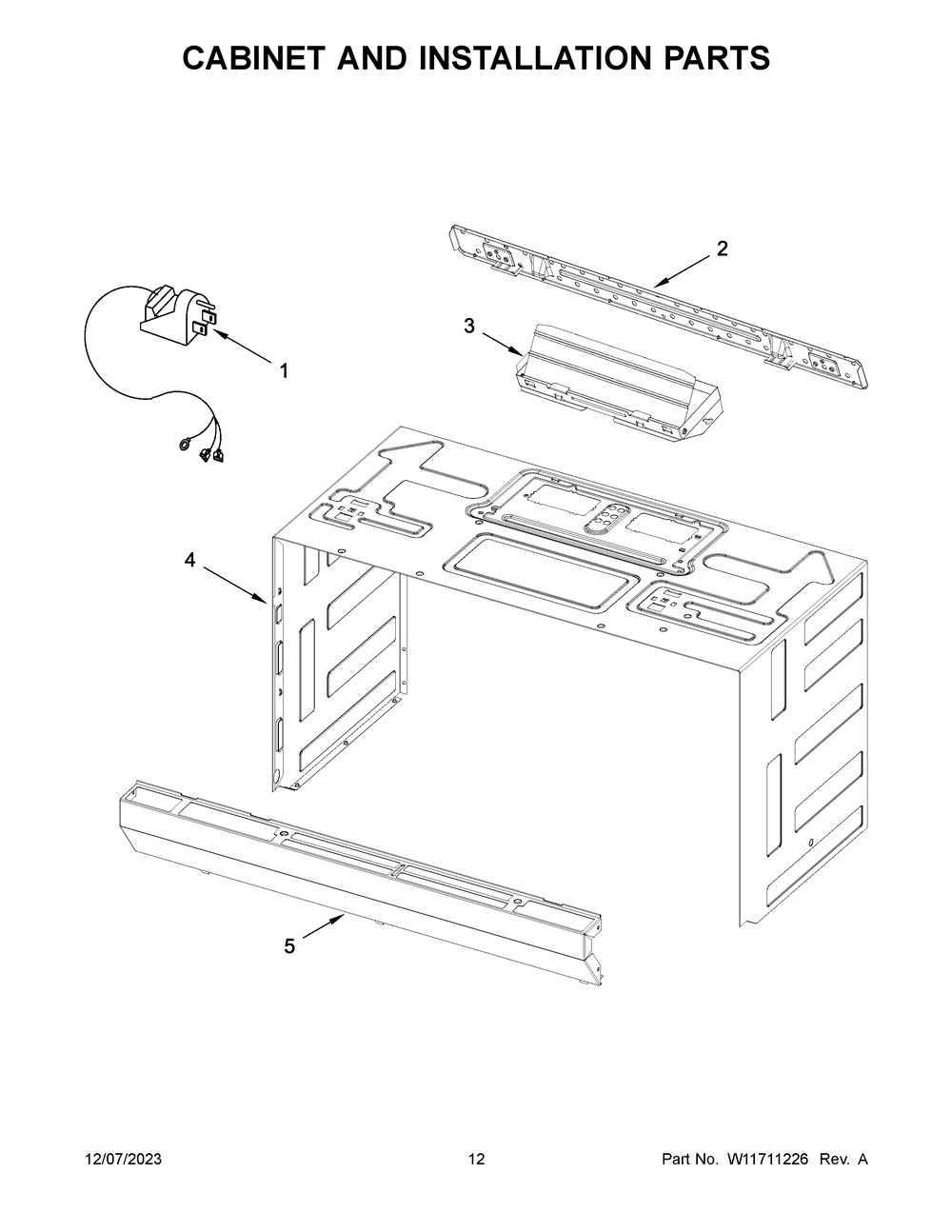 Cabinet And Installation Parts Diagram and Parts List for YMMV1175JZ01  Maytag Microwave