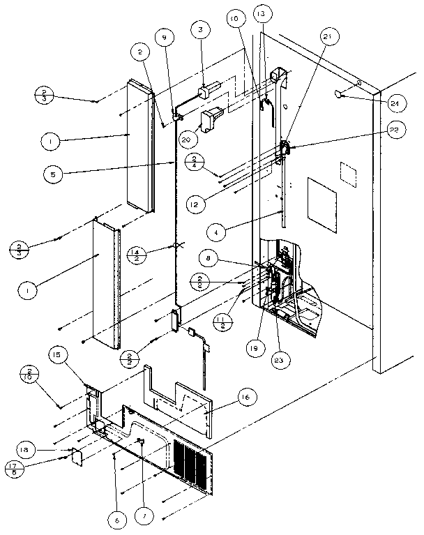 Cabinet Back Diagram and Parts List for TXI22R-P1168004W  Amana Refrigerator