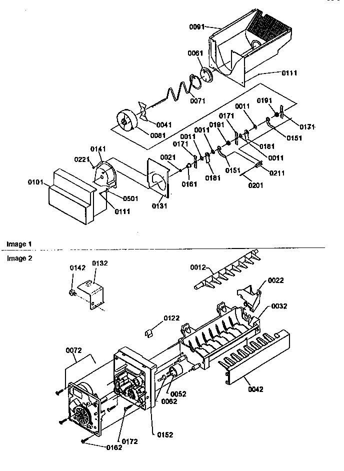 Ice Bucket Auger/ice Maker Diagram and Parts List for SRD27SE-P1190329WE  Amana Refrigerator