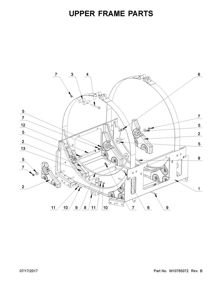 Upper Frame Parts Diagram and Parts List for MXS40PDATS  Maytag Washer