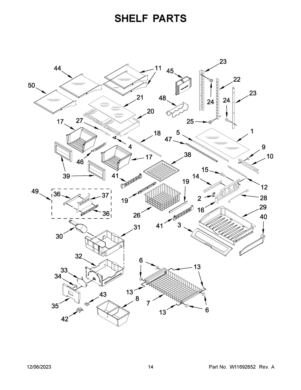 Shelf Parts Diagram and Parts List for JFFCF72DKL06  Jenn-Air Refrigerator