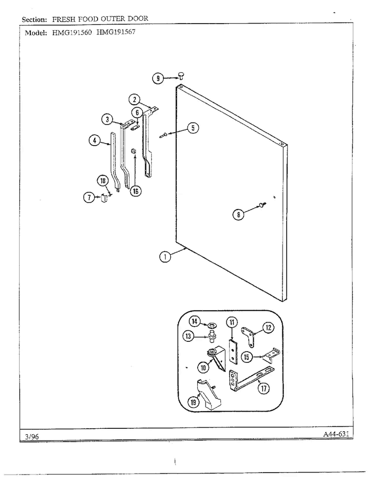 Fresh Food Outer Door Diagram and Parts List for HMG191560  Admiral Refrigerator