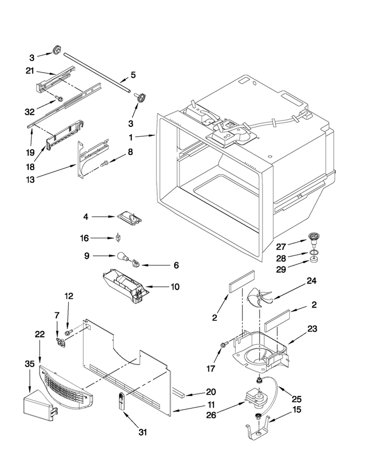 Freezer Liner Parts Diagram and Parts List for JFC2290VTB4  Jenn-Air Refrigerator
