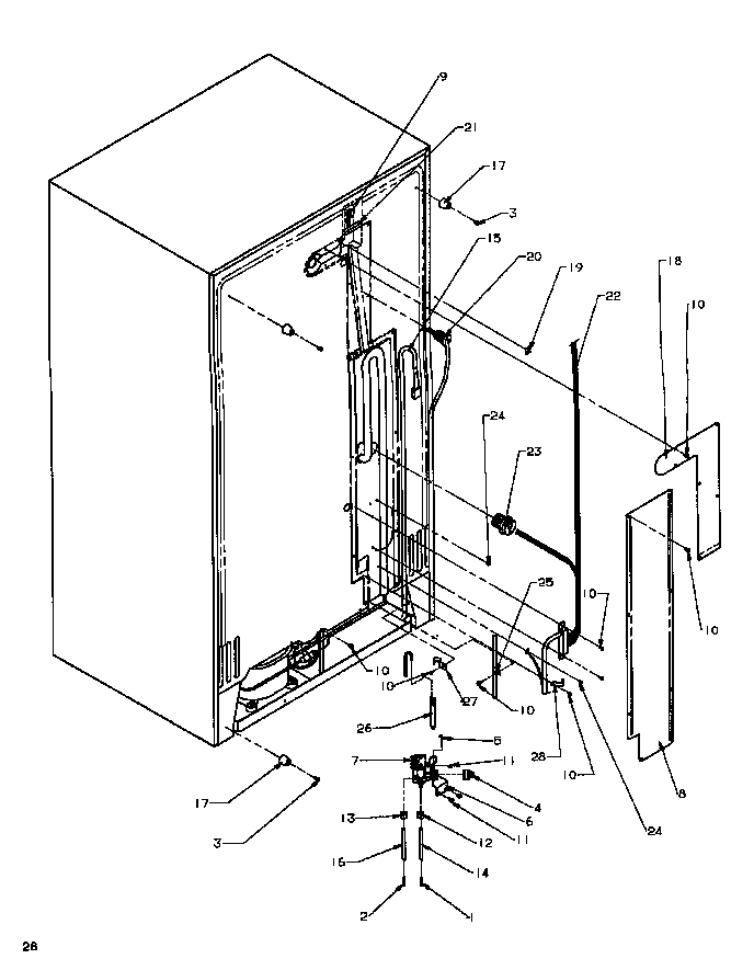 Cabinet Back Diagram and Parts List for SSD25N5L-P1178903WL  Amana Refrigerator