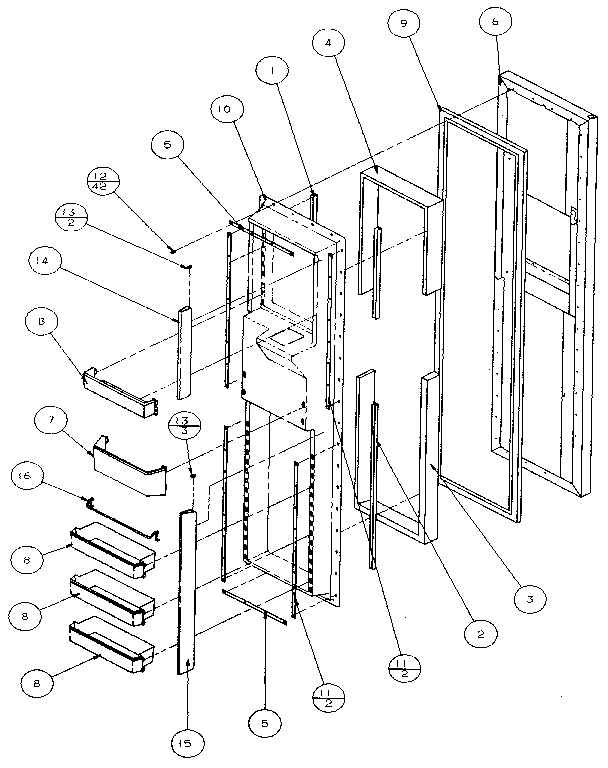 Freezer Door Diagram and Parts List for 36541-P1121702W  Amana Refrigerator