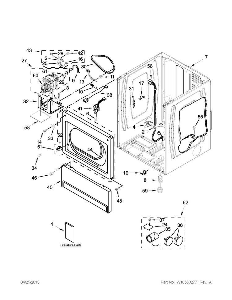 Lower Cabinet And Front Panel Parts Diagram and Parts List for MLE24PRAYW2  Maytag Dryer