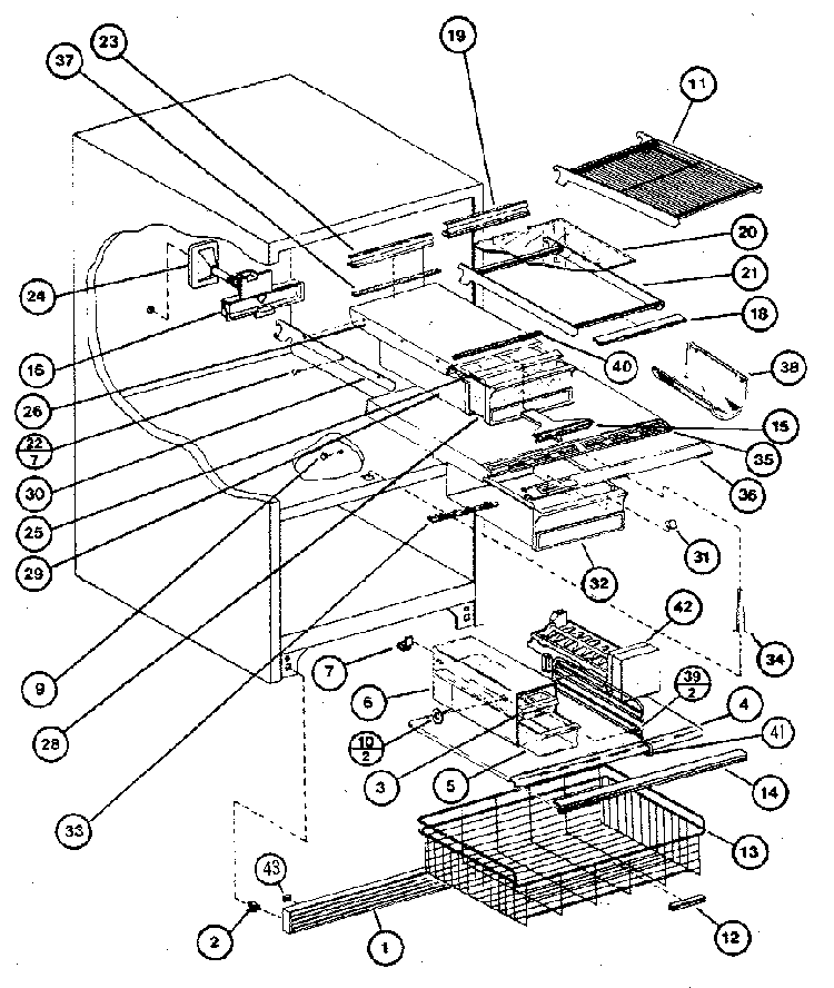 Bottom Mount Refrigerator Diagram and Parts List for BW20K-P7812501W  Amana Refrigerator