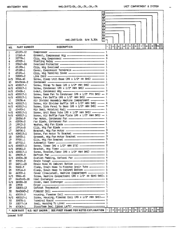 Unit Compartment/system Page 2 Diagram and Parts List for 24972A  Admiral Refrigerator