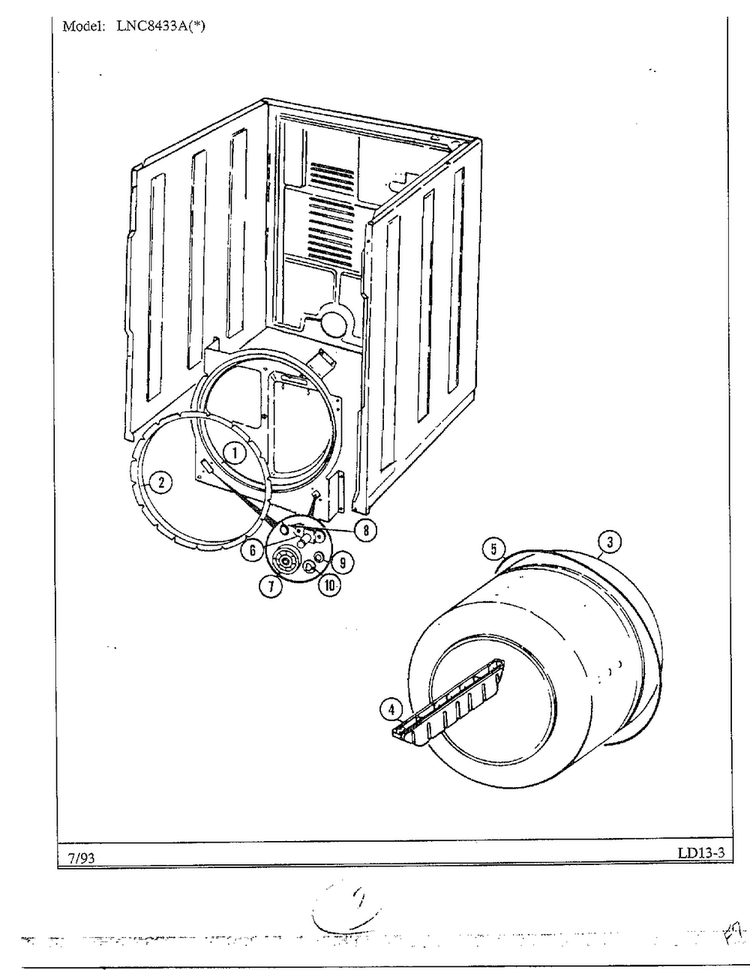 Tumbler Diagram and Parts List for 8433A  Norge Dryer