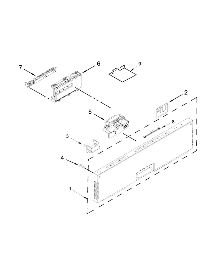 Control Panel And Latch Parts Diagram and Parts List for JDB8500AWX2  Jenn-Air Dishwasher