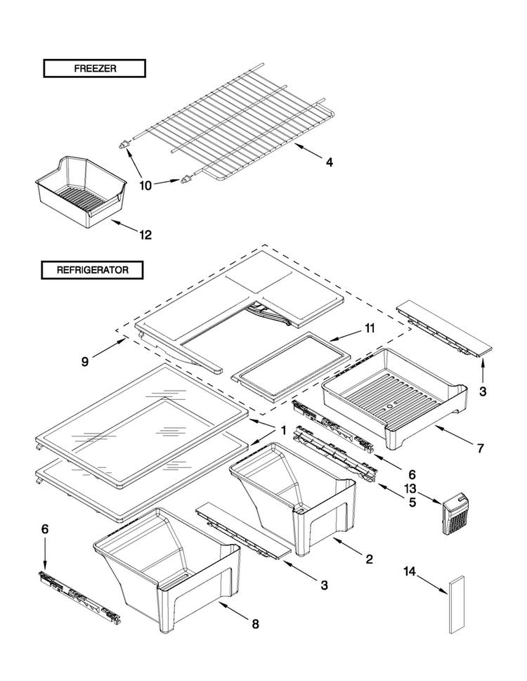 Shelf Parts Diagram and Parts List for M9BXXGMYM00  Maytag Refrigerator