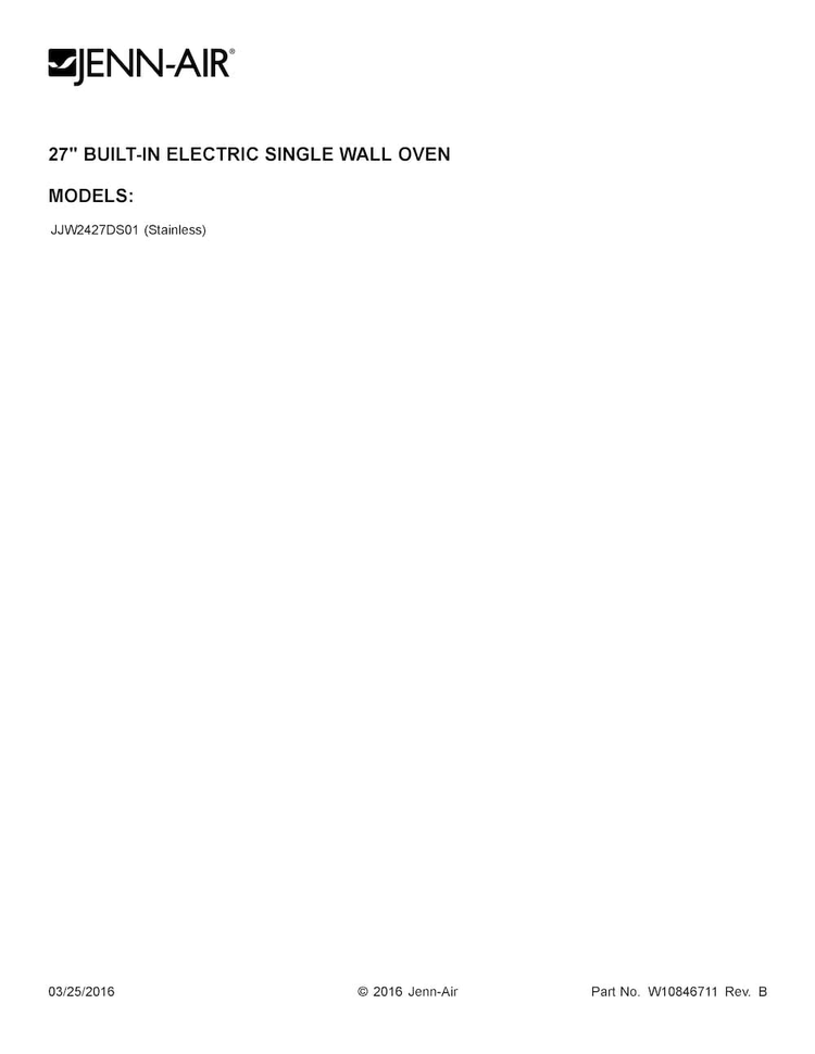 Cover Sheet Diagram and Parts List for JJW2427DS01  Jenn-Air Wall Oven