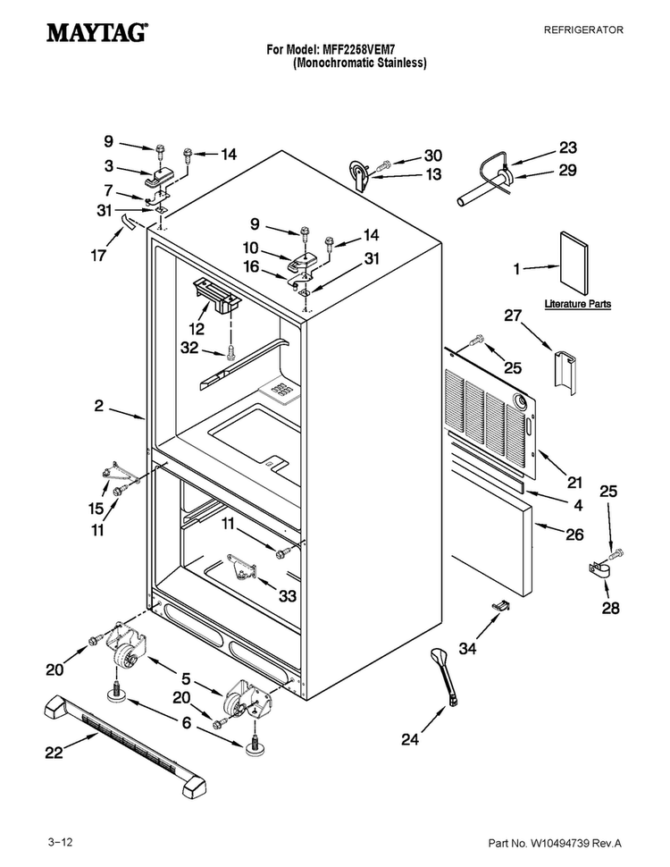 Cabinet Parts Diagram and Parts List for MFF2258VEM7  Maytag Refrigerator