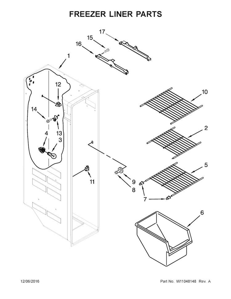 Freezer Liner Parts Diagram and Parts List for ASI2275FRS00  Amana Refrigerator