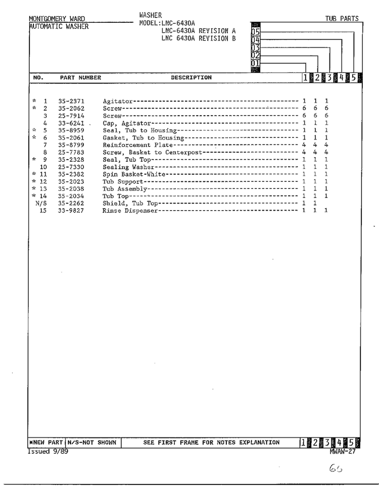 Tub Parts Page 2 Diagram and Parts List for 6430 LOT A REV B Norge Washer