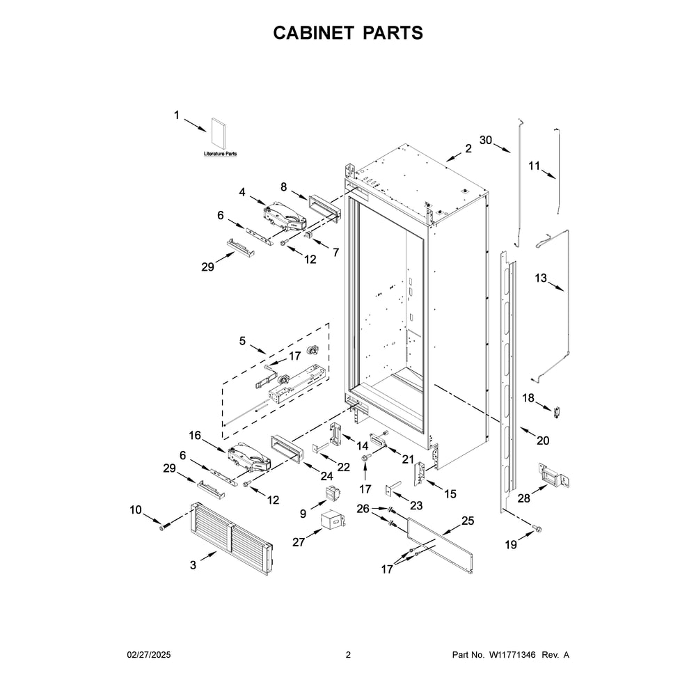 Cabinet Parts Diagram and Parts List for JBRFL30IGX20  Jenn-Air Refrigerator