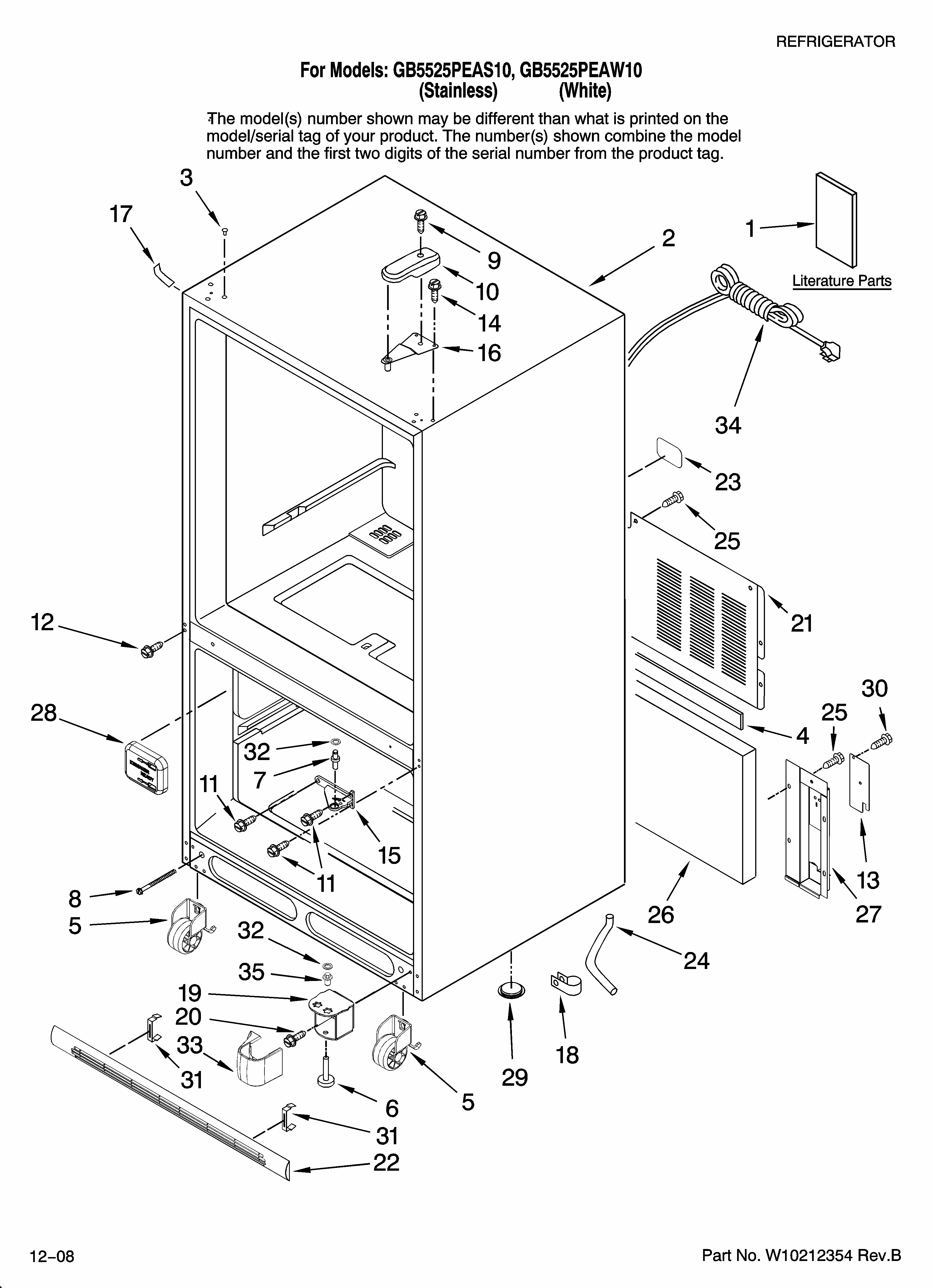 Cabinet Parts Diagram and Parts List for GB5525PEAW10  Maytag Refrigerator