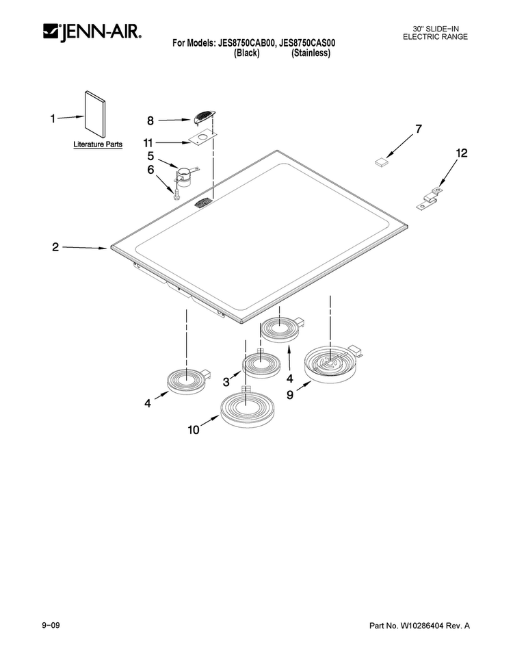 Cooktop Parts Diagram and Parts List for JES8750CAB00  Jenn-Air Range