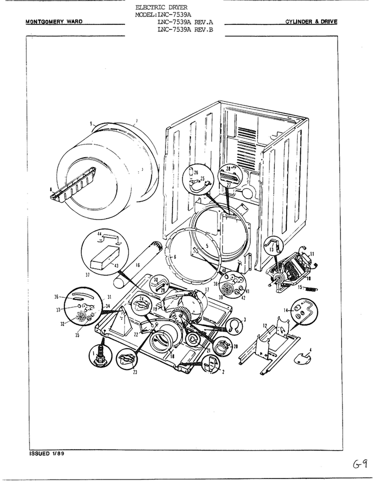 Cylinder And Drive Diagram and Parts List for 7539A REV A Norge Dryer