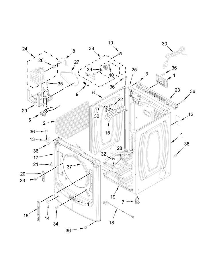 Cabinet Parts Diagram and Parts List for MGD5100DW1  Maytag Dryer