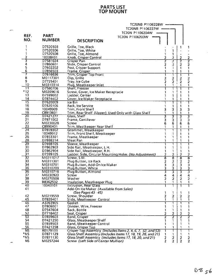 Top Mount Page 16 Diagram and Parts List for TC22N-P116205W  Amana Refrigerator