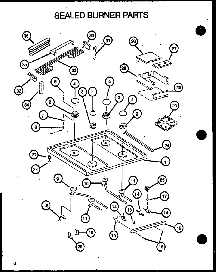 Sealed Burner Parts Diagram and Parts List for RST308UL-P1130723NL  Caloric Range